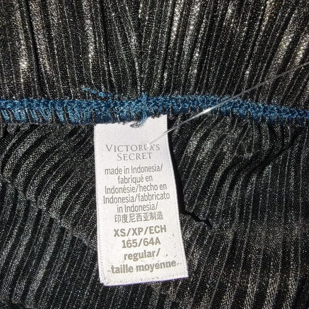 Victoria's Secret Plisse Sleep Pant Jogger Shimmer Shiny Black XS